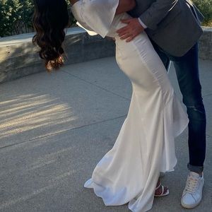 White satin Ruffled Flutter Sleeve Maxi Dress